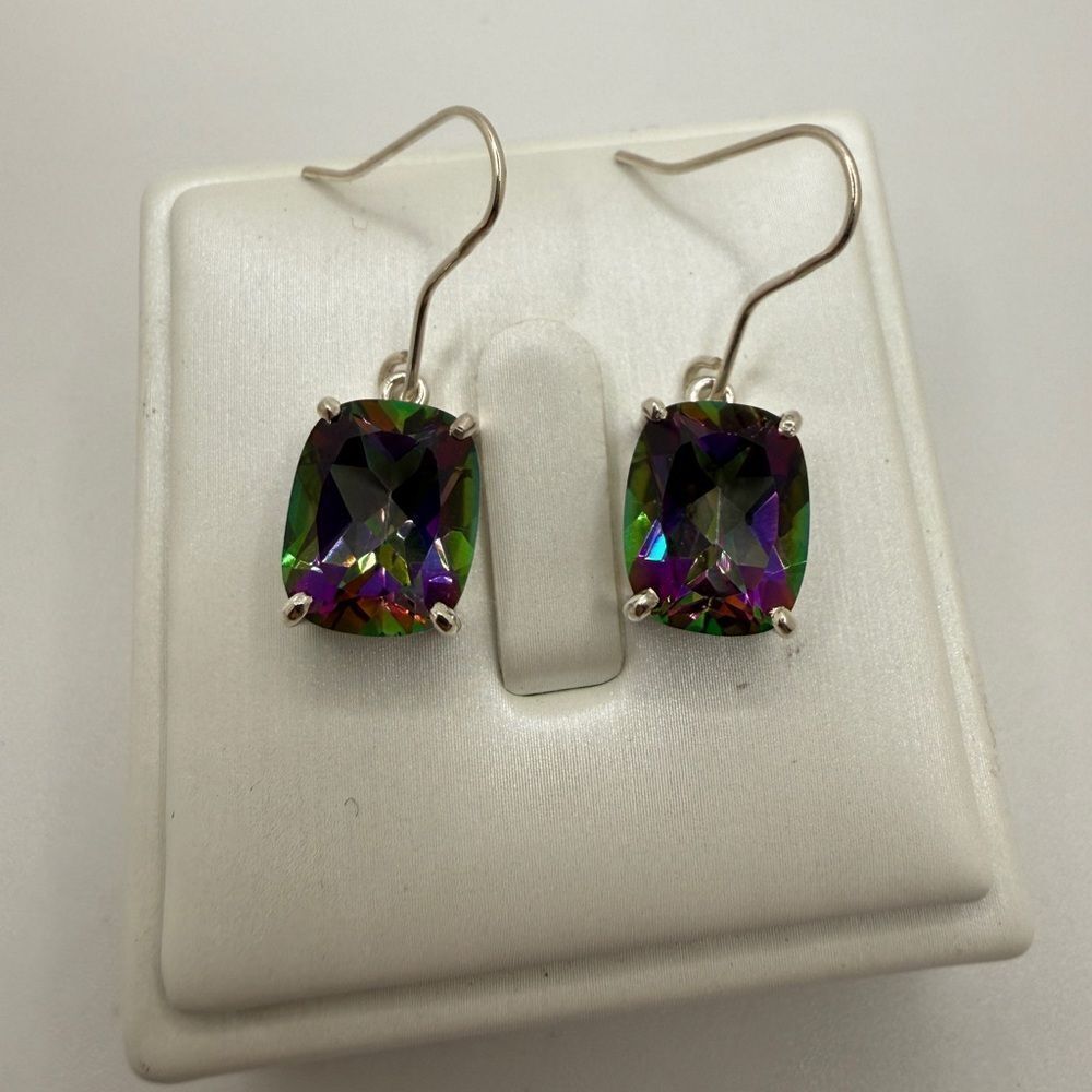 NWOT 10x12mm Mystic Topaz dangle earrings in solid‎ sterling silver!